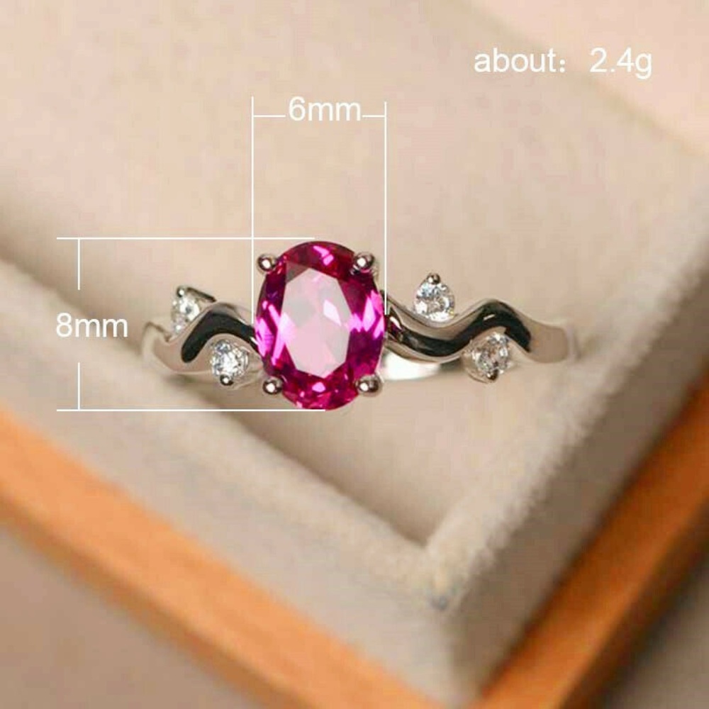 Charm 925 Silver Oval Cut Ruby Ring New - Picture 4 of 5